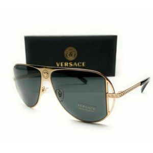 Versace Men's Gold and Grey Pilot Sunglasses